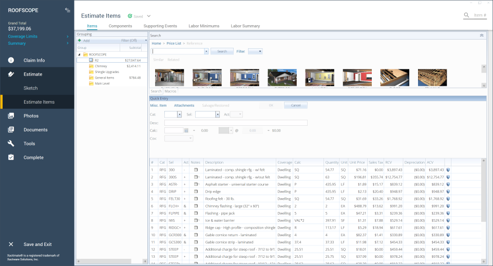 Xactimate - Roof Sketch Line Items